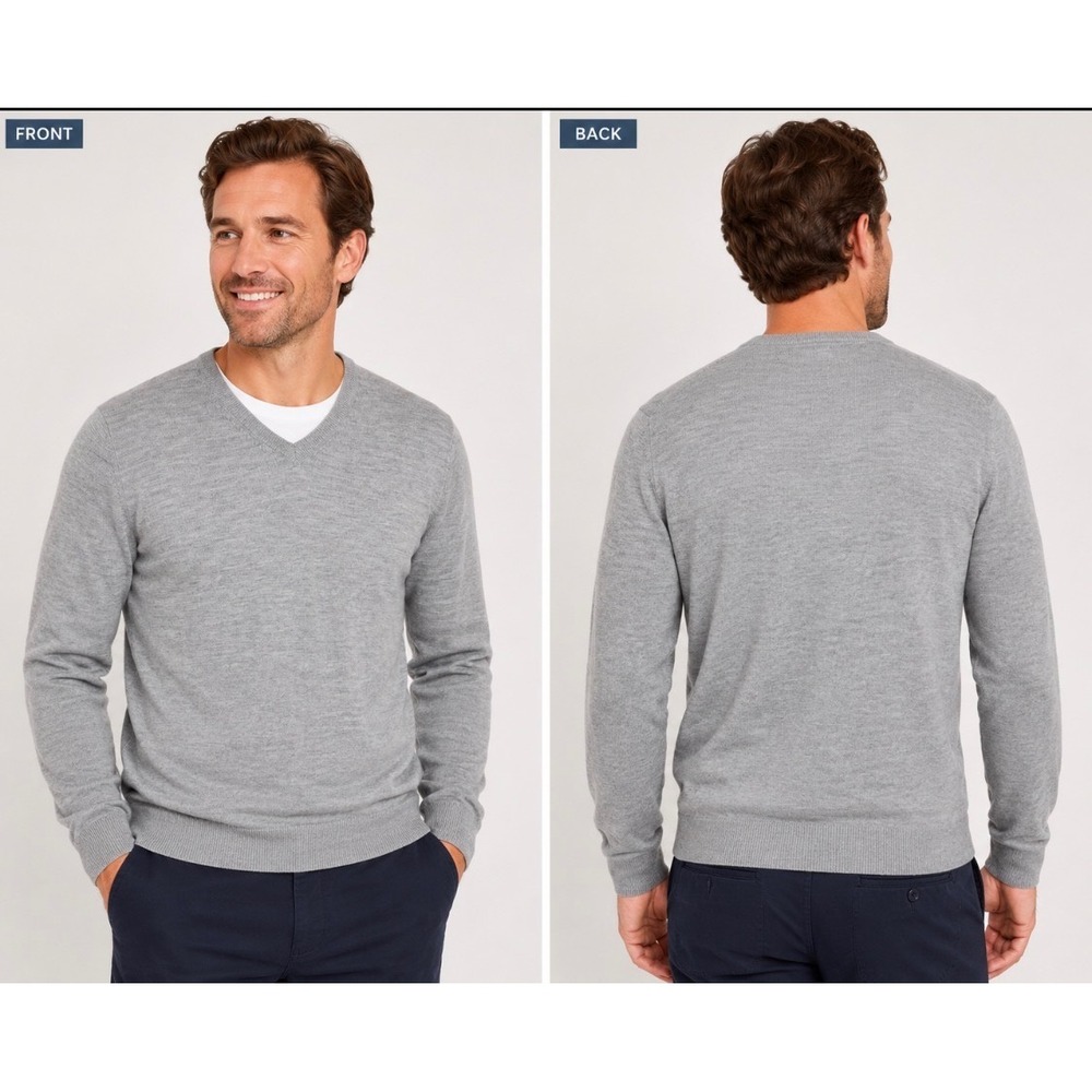 Bonobos Extra Fine Merino Wool V-Neck Sweater Medium Gray Heather Lightweight